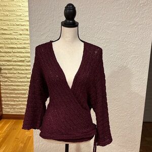 bebe Deep Burgundy V-Neck Sweater Faux Wrap
